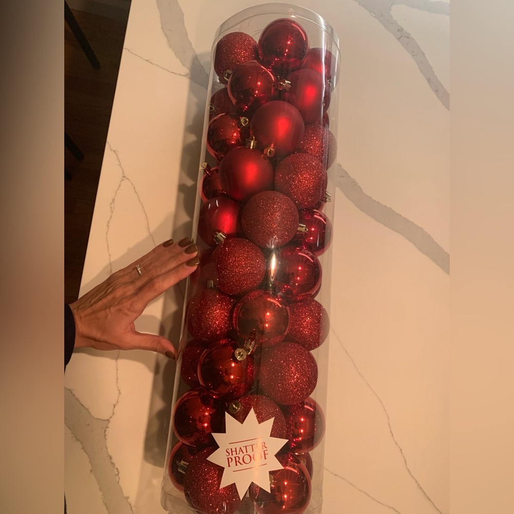 Hobby Lobby red Christmas ornaments and tree topper star, new! Never used!